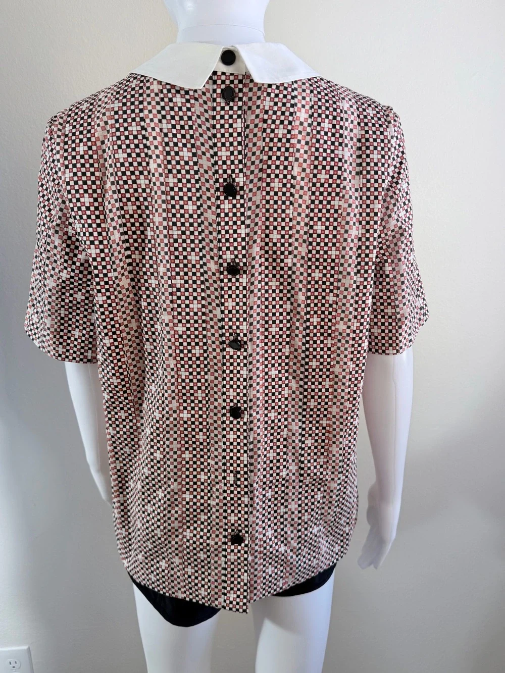 Tory Burch Pink Geometric Short Sleeve Top with White Peter Pan Collar